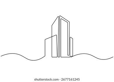 Ilustración de arte de línea continua de edificio de oficinas moderno
