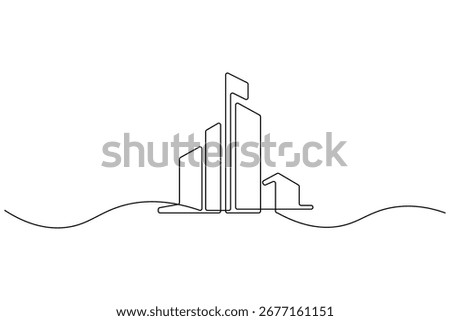 Modern office building continuous line art illustration
