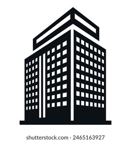 Modern office building exterior tower skyscraper construction minimalist icon isometric vector illustration. Urban business real estate residential apartment architecture black silhouette