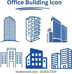 Icono moderno de edificio de oficinas con un diseño elegante, perfecto para presentaciones de negocios, proyectos inmobiliarios y marca corporativa. Ideal para uso digital e impreso en cualquier contexto profesional.