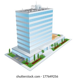 Modern office building illustration isolated on white background.