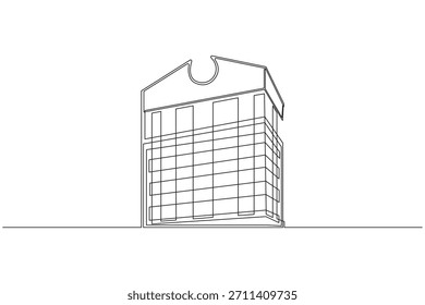 Contemporáneo edificio de oficinas skyline continua una línea dibujando mínima ilustración de contorno. Contemporáneo torre de oficinas continua una línea dibujando elegante ilustración de Arte vectorial mínimo.