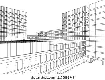 Ilustración vectorial del edificio de oficinas moderno