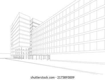 Ilustración vectorial del edificio de oficinas moderno