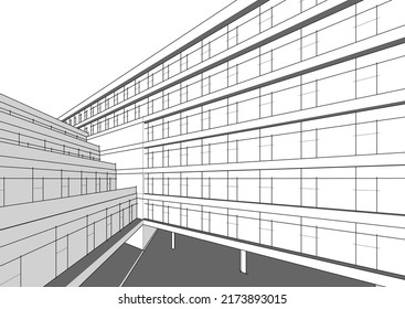 Ilustración vectorial del edificio de oficinas moderno