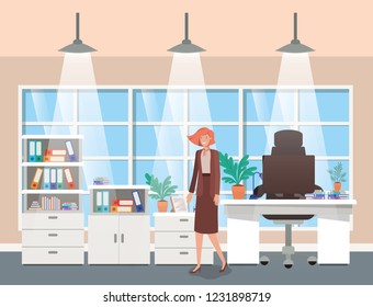 modern office with businesswoman