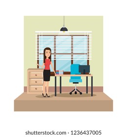 modern office with businesswoman