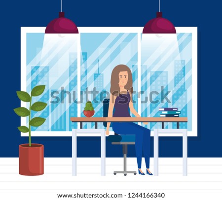 modern office with businesswoman