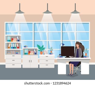 modern office with businesswoman sitting