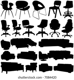 modern office chair and armchair vector (interior design objects)