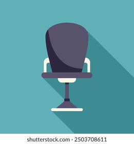 Modern office chair is casting a long shadow on a turquoise background, suggesting a sense of emptiness and anticipation