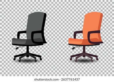 Modern office chairs, black and orange, isolated on transparent background