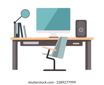 Modern office with computer equipment icon isolated