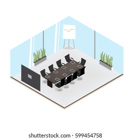 Modern office conference hall. Isometric meeting room. - stock vector