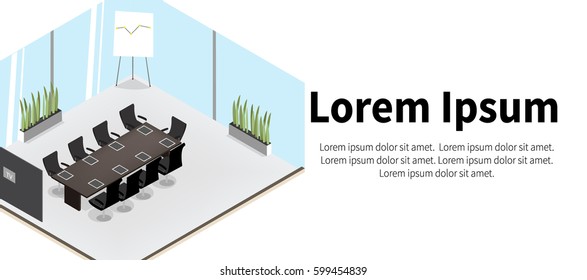 Modern office conference hall. Isometric meeting room. - stock vector