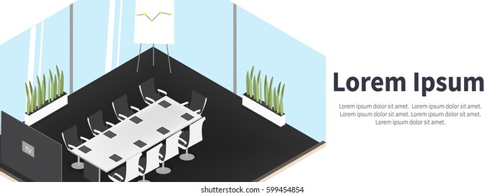 Modern office conference hall. Isometric meeting room. - stock vector