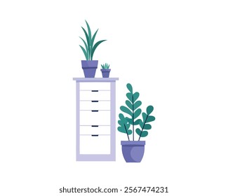 Modern Office Decor - Indoor Plants on a Storage Cabinet for a Minimalist and Green Workspace