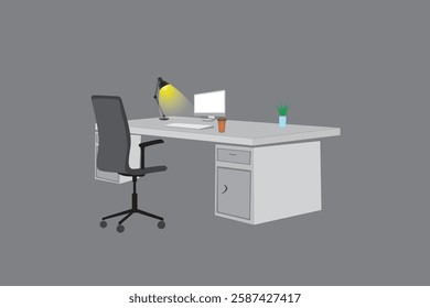 Modern office desk with computer and Stationary