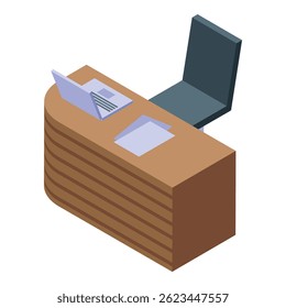 Modern office desk with a laptop and documents, suggesting a productive work environment