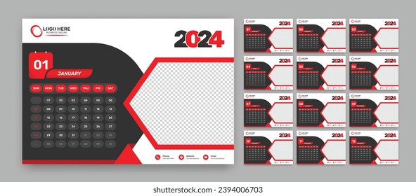 Modern office desk schedule layout for 2024 with accurate date format and image placeholder