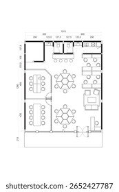 Planta moderna para o escritório. Layouts com Recepção, Espaços de Trabalho, Sala de Reunião e Instalações. 18º