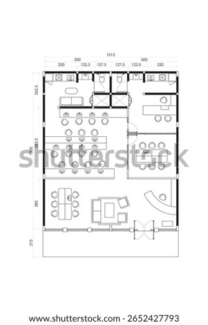Modern Office Floor Plan. Layouts with Reception, Workspaces, Meeting Room and Amenities. 16