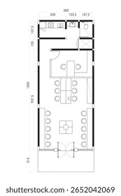 Plano de Chão de Escritório Moderno com Recepção, Sala de Reunião, e Kitchenette - Top View Blueprint. 9.