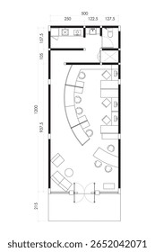Plano de Chão de Escritório Moderno com Recepção e Kitchenette - Vista Superior Projeto. 7. º