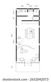 Plano de Chão de Escritório Moderno com Recepção, Sala de Reunião, e Kitchenette - Top View Blueprint. 2