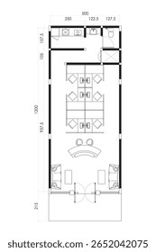 Plano de Chão de Escritório Moderno com Recepção e Kitchenette - Vista Superior Projeto. 8.