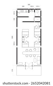 Plano de Chão de Escritório Moderno com Recepção e Kitchenette - Vista Superior Projeto. 5.