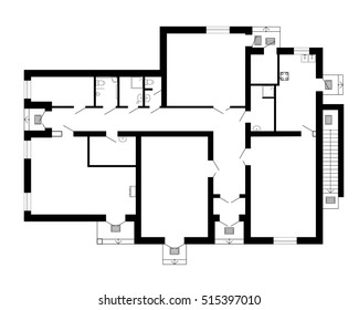 Modern office floor plan without furniture for your design. Vector black and white  blueprint. Architectural background. 