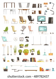 Modern Office Furniture Organizers And Accessories Top Design Trends Cartoon Stile Icons Objects Collection Isolated Vector Illustration 