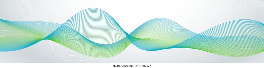 Modern office glass wallpaper. Twisted curve lines with blend effect. Abstract wave design in green and blue gradient, perfect for business presentations and modern outline backgrounds.