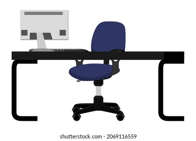 Modern Office home freelance desk with modern table chair pc computer isolated on white background
