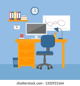Modern office interior. Colorful vector flat illustration