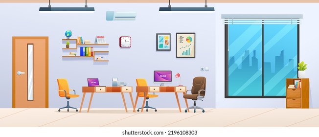 Modern office interior design cartoon illustration