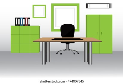 Modern office interior with designer desktop. Business workspace in the office. Vector illustration.
