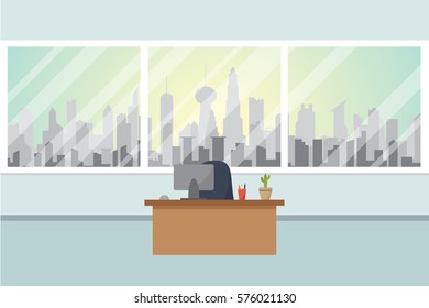 Modern office interior with designer desktop in flat design. Interior office room. 