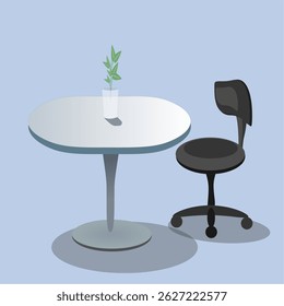 Modern office interior with desk and chair setup. Clean and minimalist workspace design with no people. Ideal for business, corporate, and productivity concepts in a professional environment.