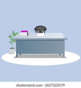 Modern office interior with desk and chair setup. Clean and minimalist workspace design with no people. Ideal for business, corporate, and productivity concepts in a professional environment.