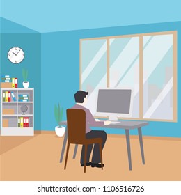 Modern office interior with employees vector design