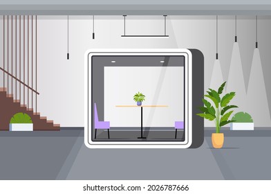 Modern Office Interior Empty No People Workspace In Protective Glass Cabin