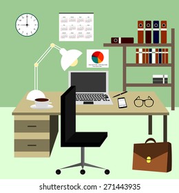 Modern office interior in flat style. Vector illustration.