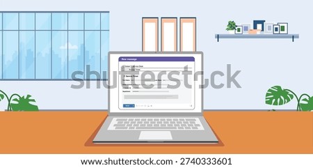 modern office interior Laptop with email page open desktop Modern website email page on the screen laptop. Site form for send message online