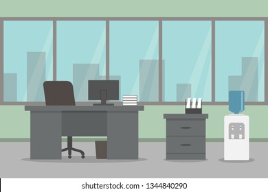 Modern office interior with panoramic window. Vector illustration.