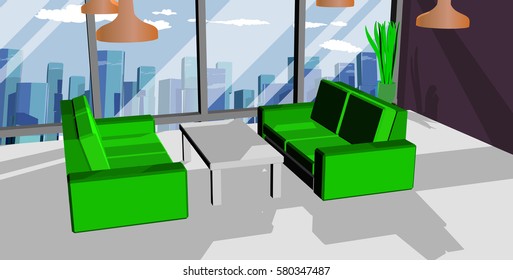 Modern office interior with two sofas and big window