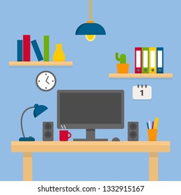 Modern office interior. Vector flat illustration