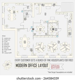 modern office interior vector layout with furniture