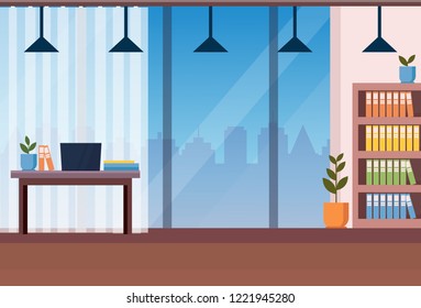 modern office interior workplace desk flat horizontal vector illustration